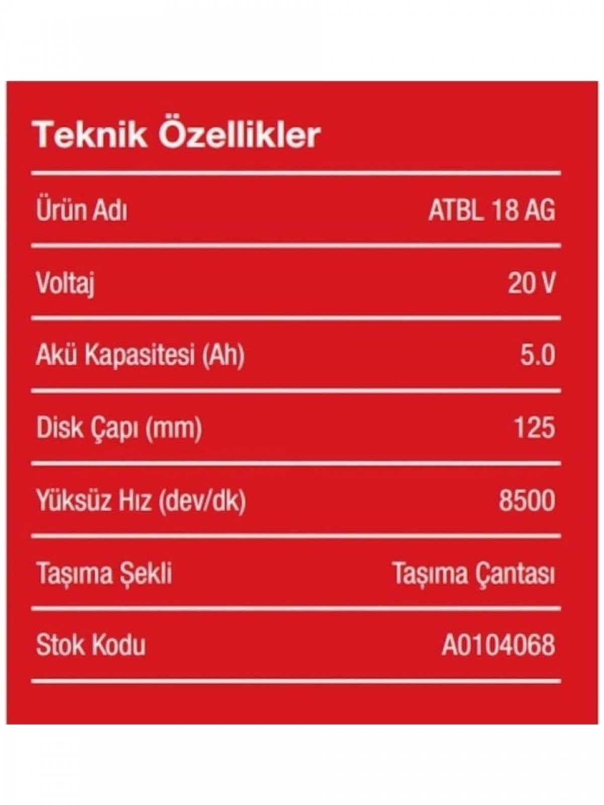 ATLAS Pro Atbl 18 Ag 502C 20 V Akülü Avuç Taşlama 125 mm ATLAS Pro Atbl 18 Ag 502C 20 V Akülü Avuç Taşlama 125 mm