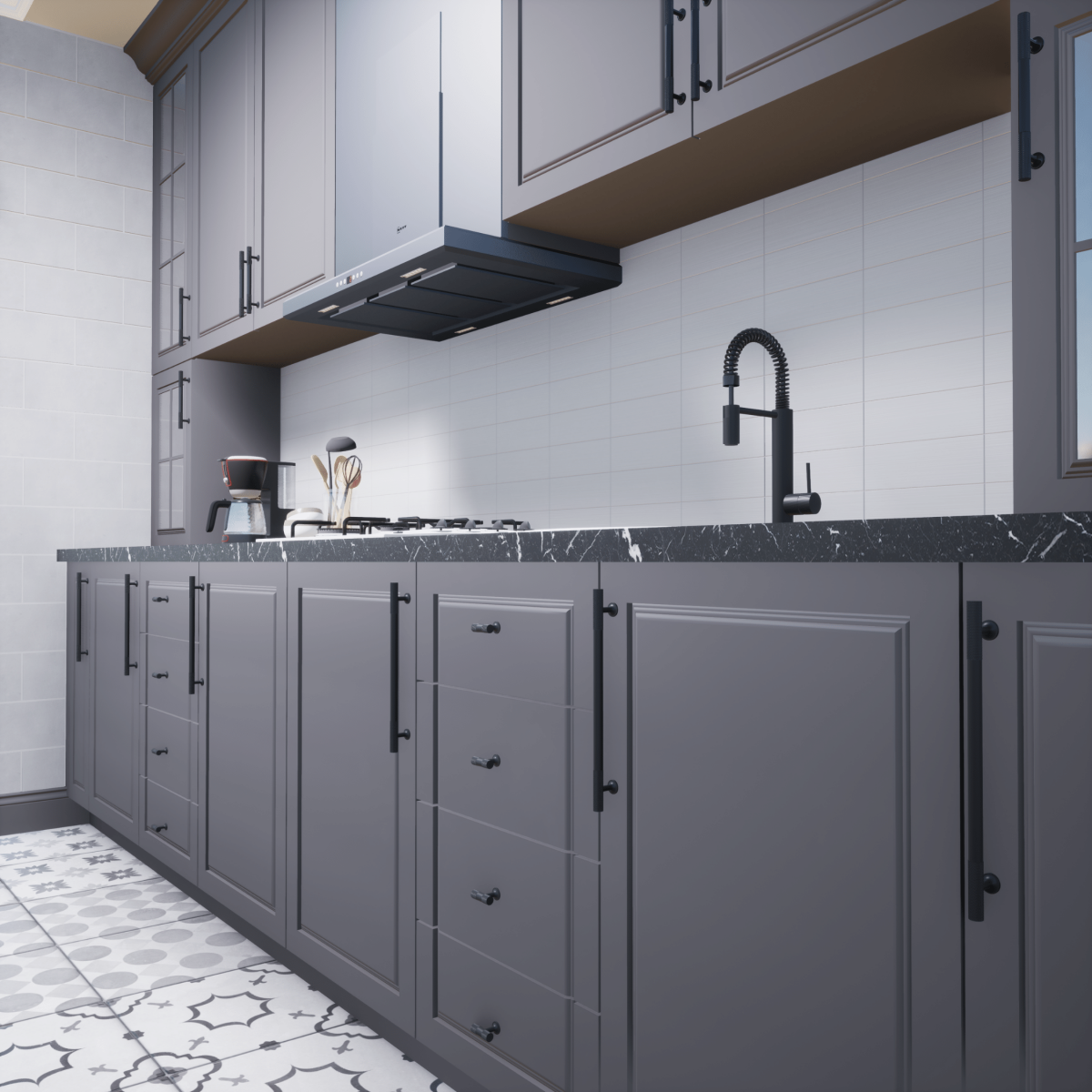 Apex 128 mm Siyah Kulp Lüks Country Mutfak Mobilya Dolap Çekmece Kulpu