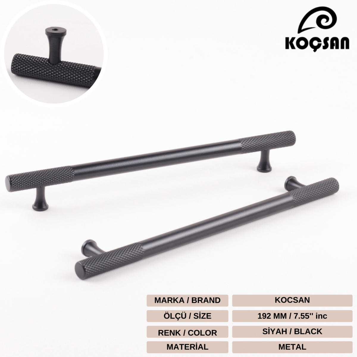 Apex 192 mm Siyah Kulp Lüks Country Mutfak Mobilya Dolap Çekmece Kulpu