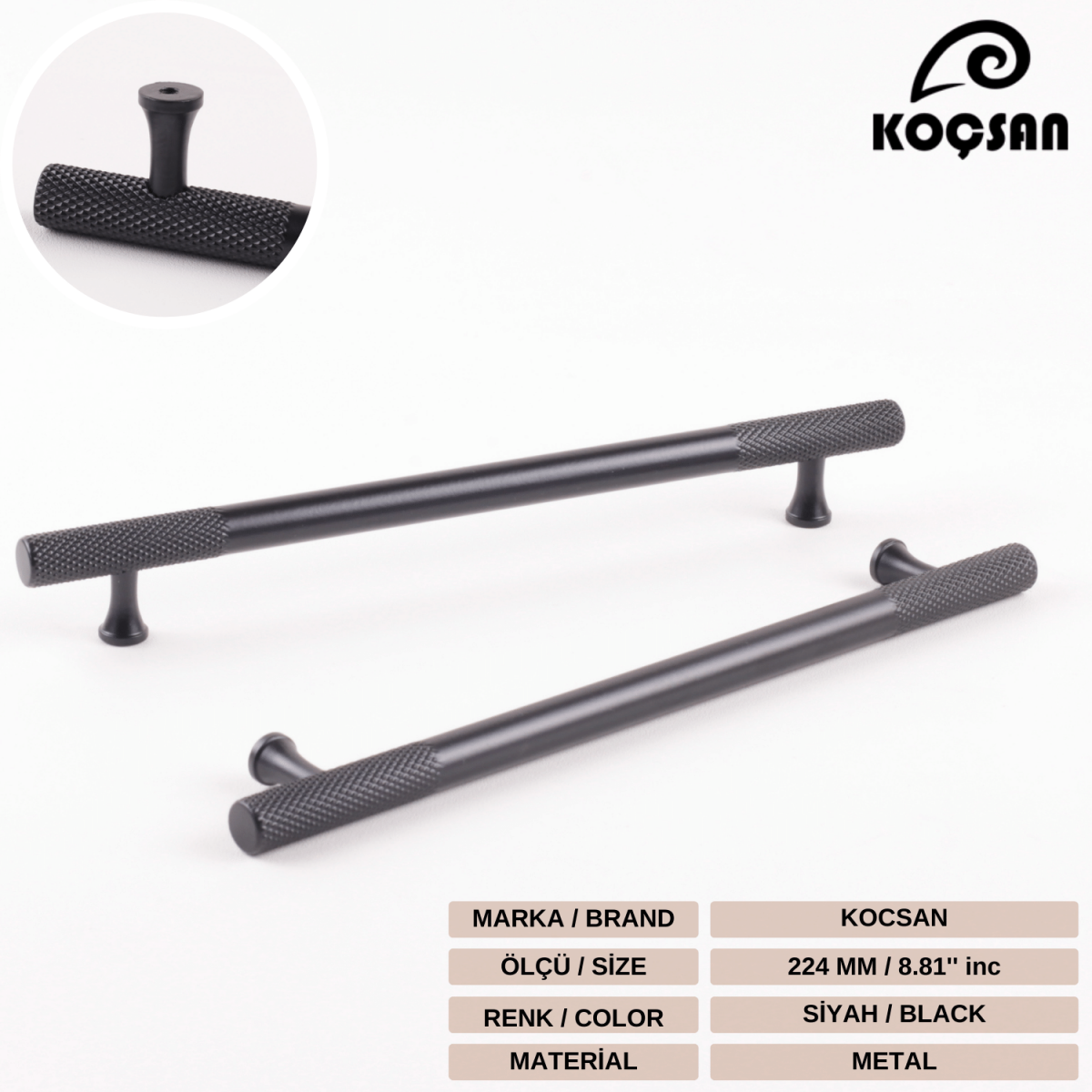 Apex 224 mm Siyah Kulp Lüks Country Mutfak Mobilya Dolap Çekmece Kulpu 224 mm Siyah