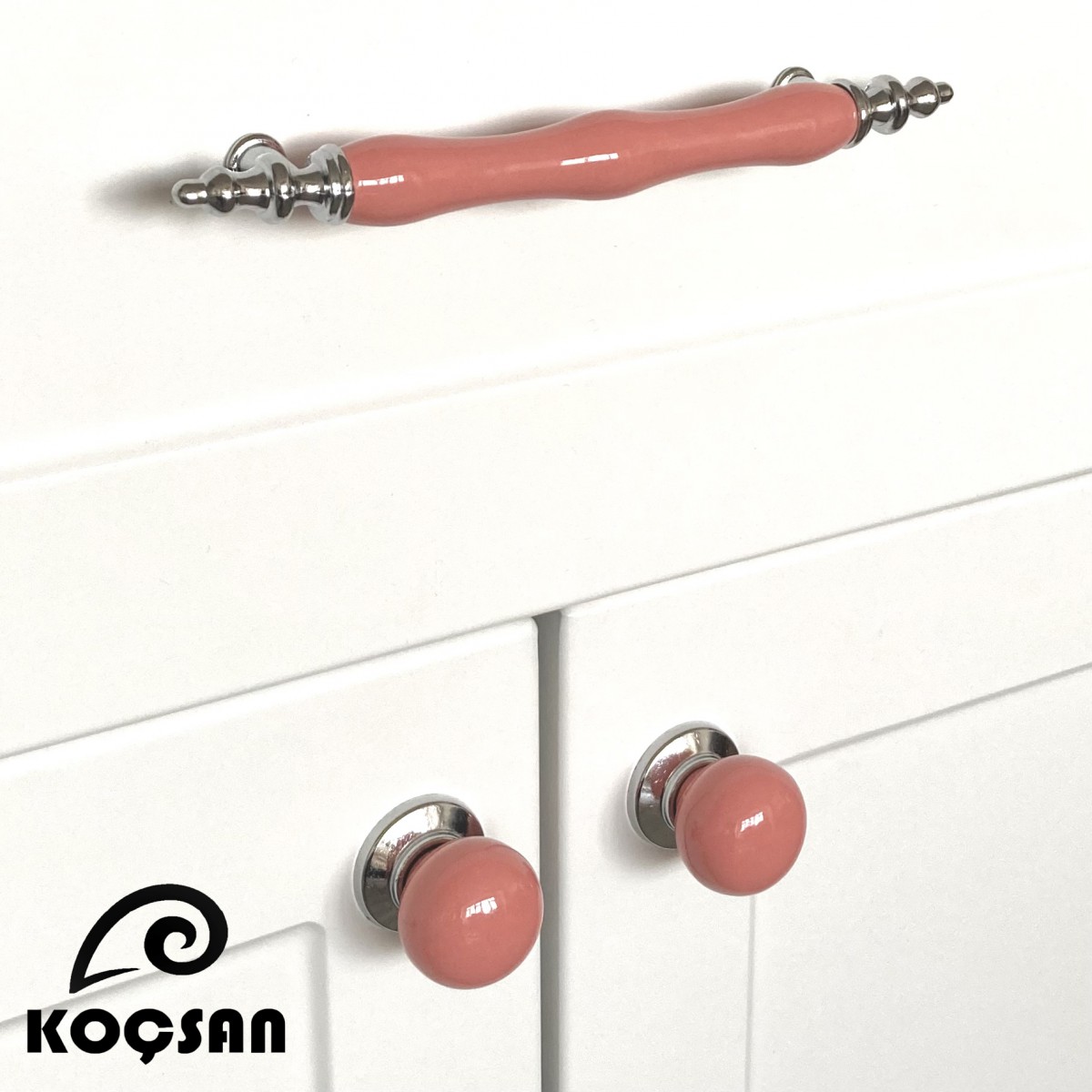 Asos 128 mm Pembe Porselen Kulp Lüks Country Mutfak Mobilya Dolap Çekmece Kulpu