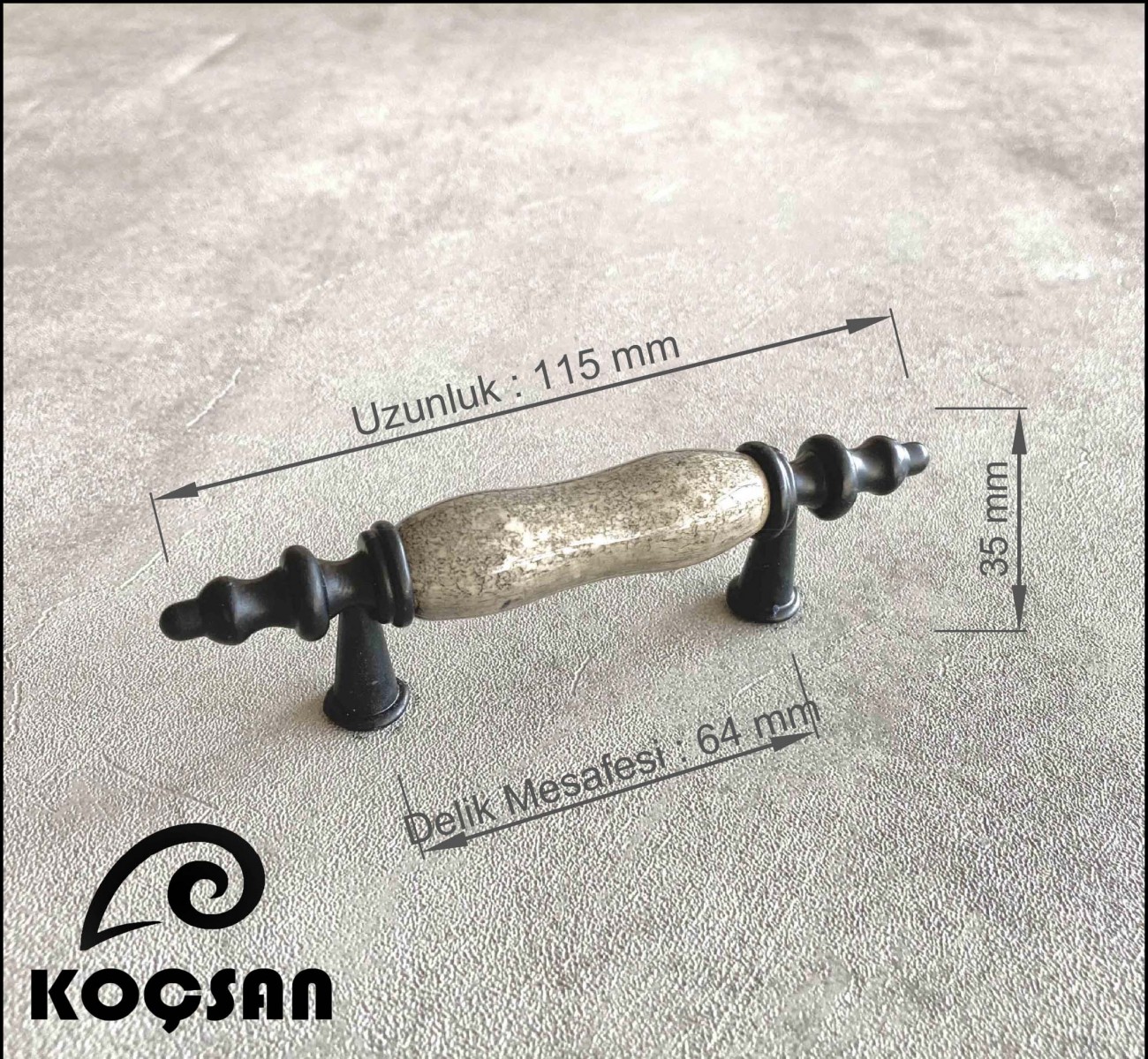 Asos 64 mm Gri Porselen Kulp Lüks Country Mutfak Mobilya Dolap Çekmece Kulpu