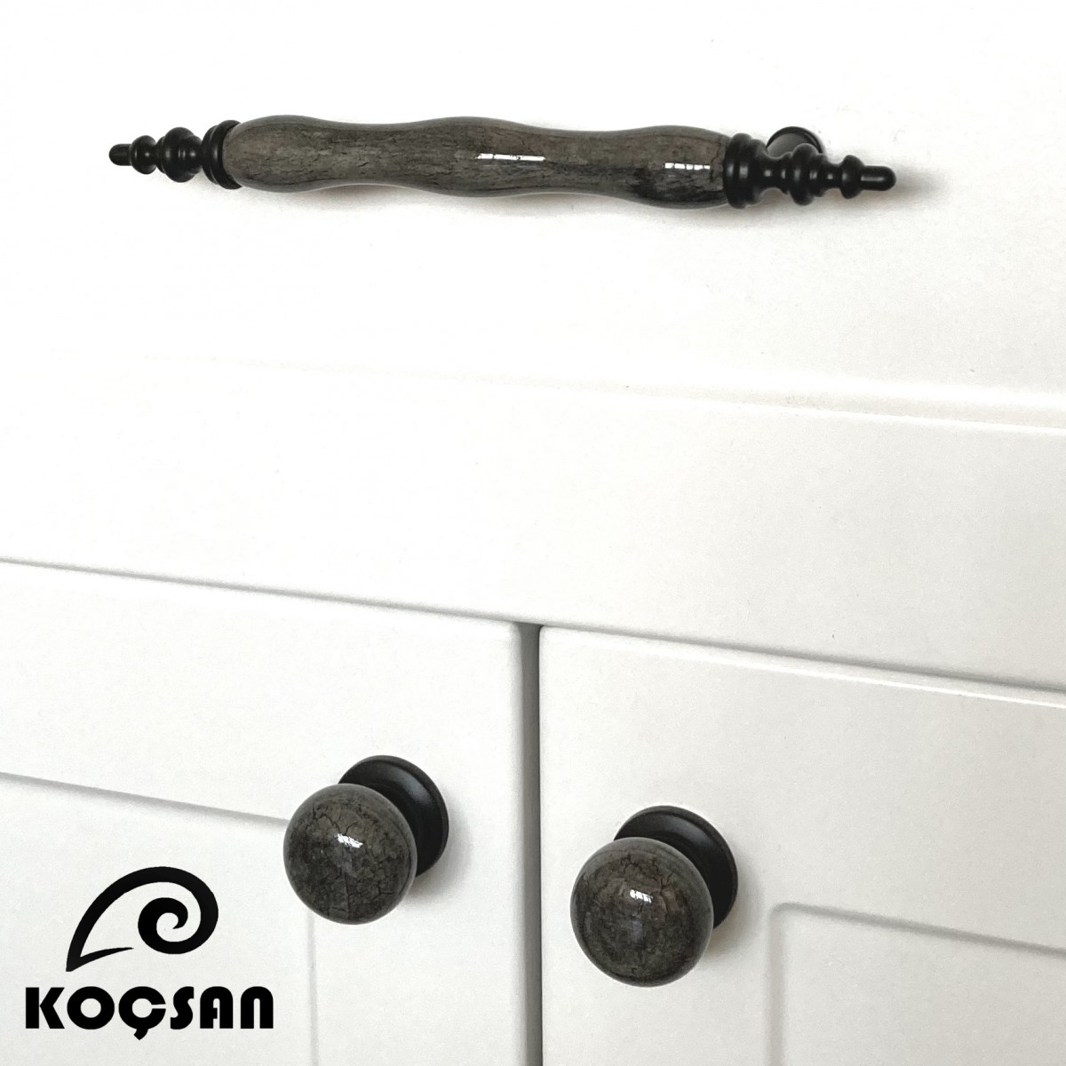 Asos 64 mm Gri Porselen Kulp Lüks Country Mutfak Mobilya Dolap Çekmece Kulpu