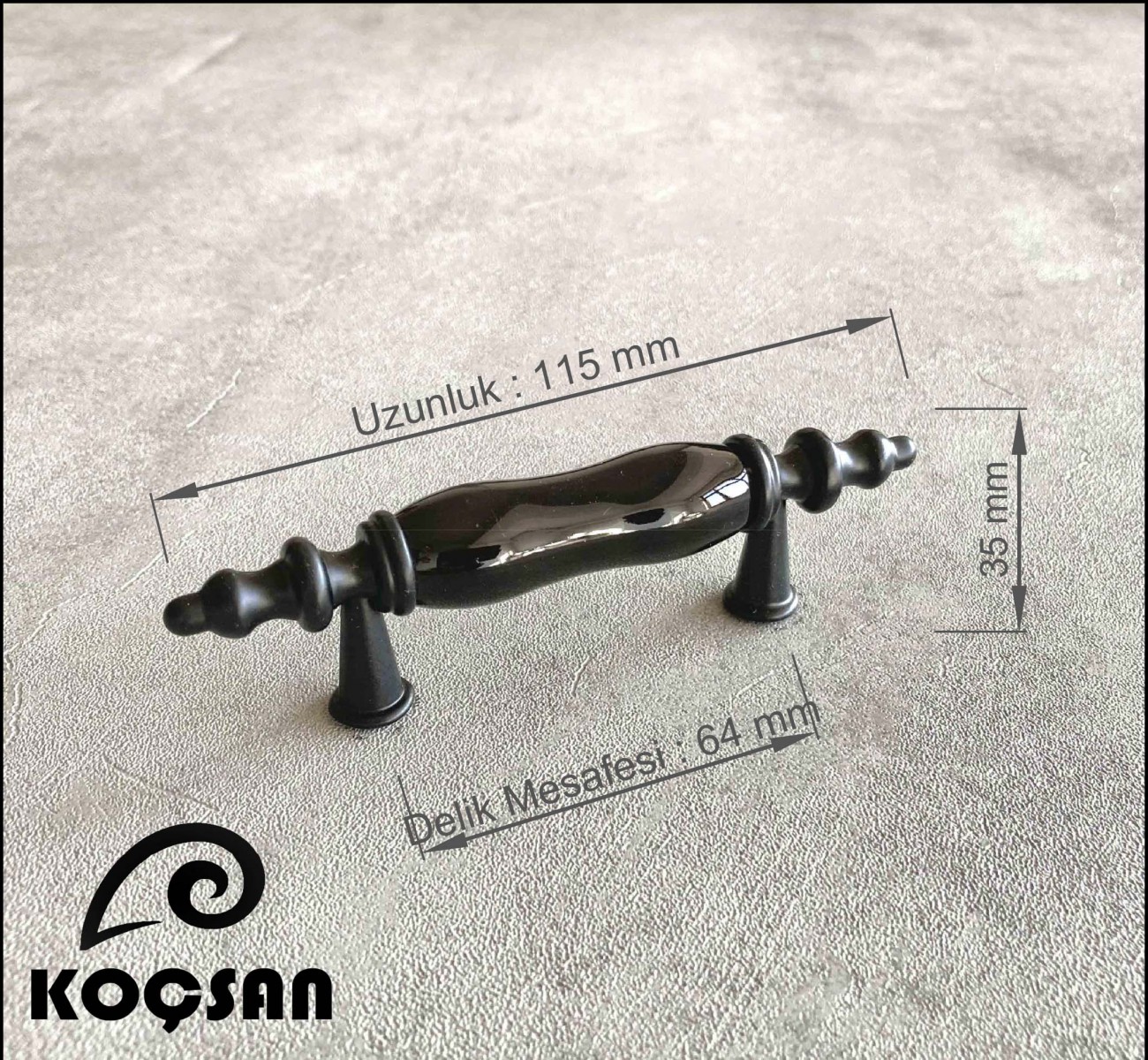 Asos 64 mm Siyah Porselen Kulp Lüks Country Mutfak Mobilya Dolap Çekmece Kulpu