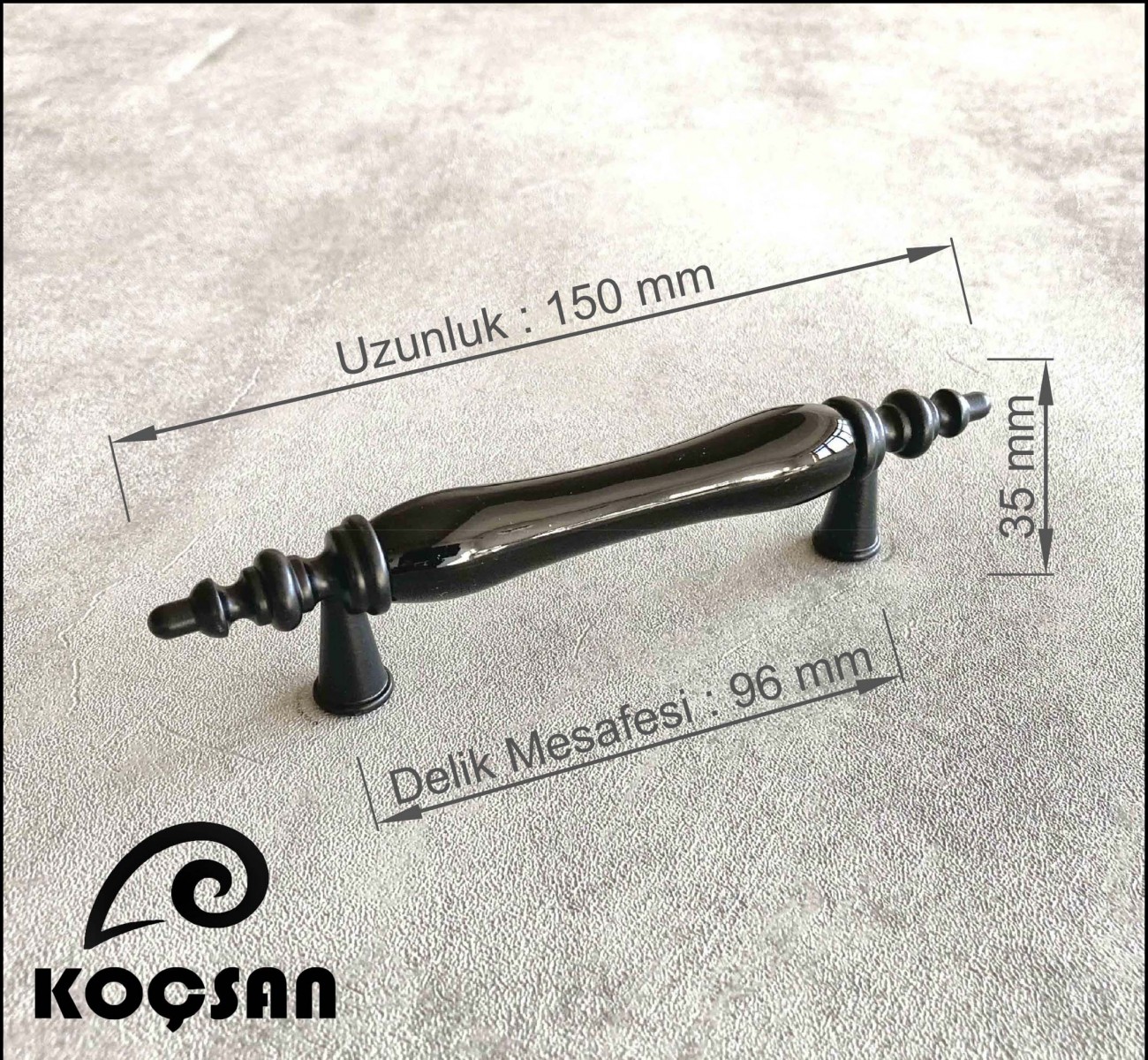 Asos 96 mm Siyah Porselen Kulp Lüks Country Mutfak Mobilya Dolap Çekmece Kulpu
