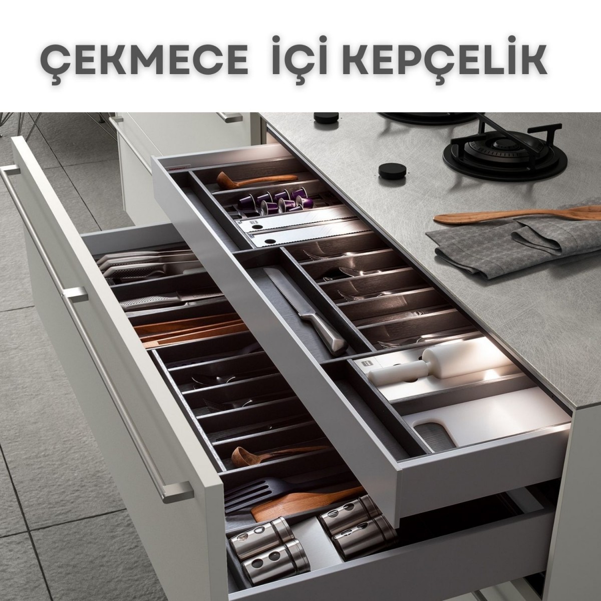 Çekmece İçi Kepçelik, Düzenleyici, Organizatör 62 CM X 49 CM -Gri