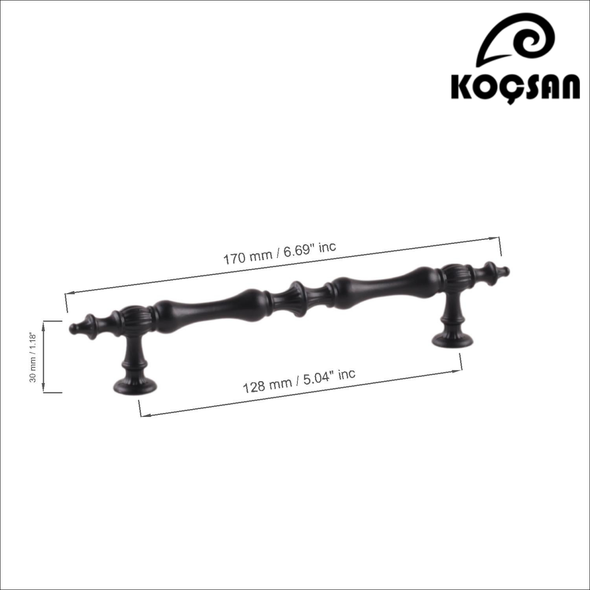 Hilal 128 mm Siyah Kulp Lüks Country Mutfak Mobilya Dolap Çekmece Kulpu