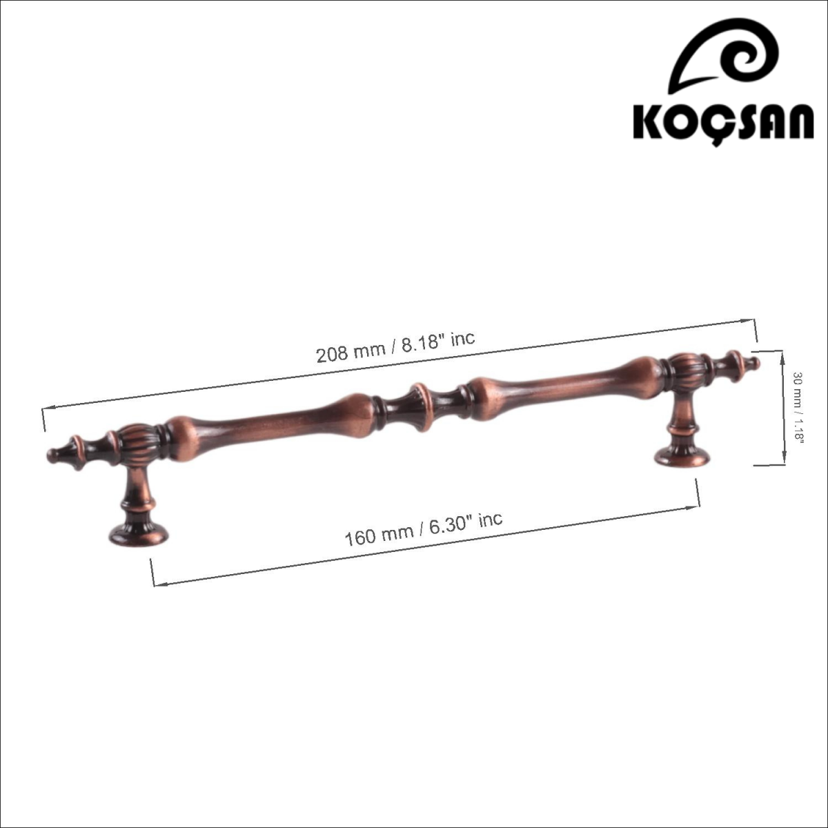 Hilal 160 mm Antik Bakır Kulp Lüks Country Mutfak Mobilya Dolap Çekmece Kulpu