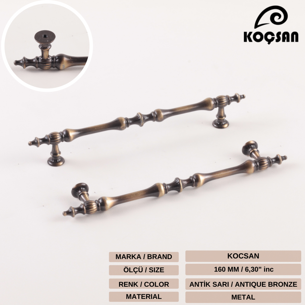 Hilal 160 mm Antik Sarı Kulp Lüks Country Mutfak Mobilya Dolap Çekmece Kulpu