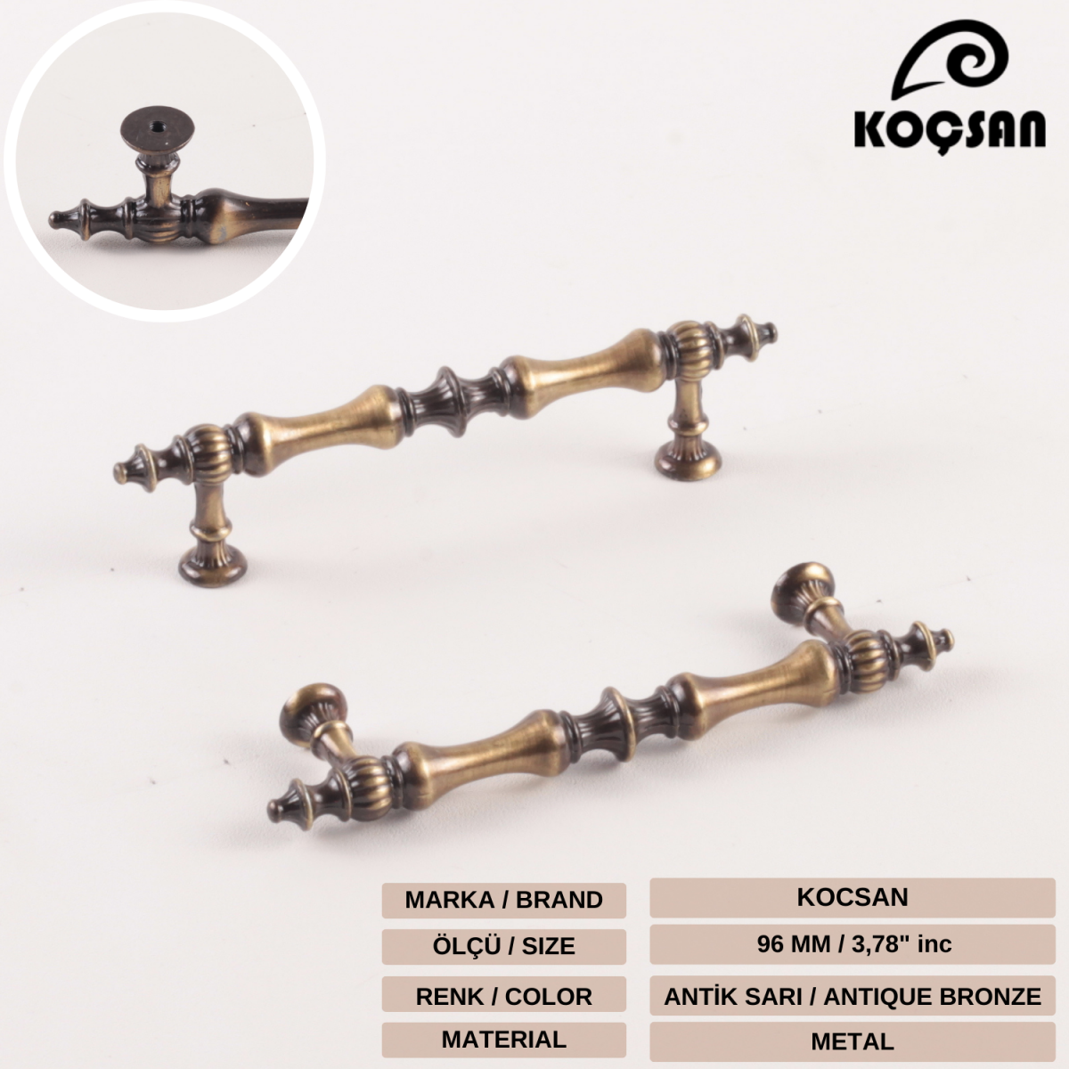 Hilal 96 mm Antik Sarı Kulp Lüks Country Mutfak Mobilya Dolap Çekmece Kulpu