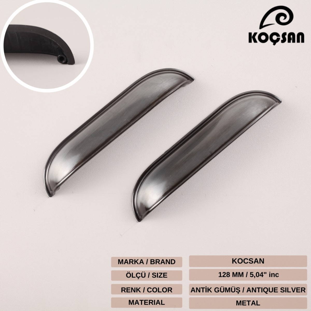 Midye 128 mm Antik Gümüş Kulp Lüks Country Mutfak Mobilya Dolap Çekmece Kulpu