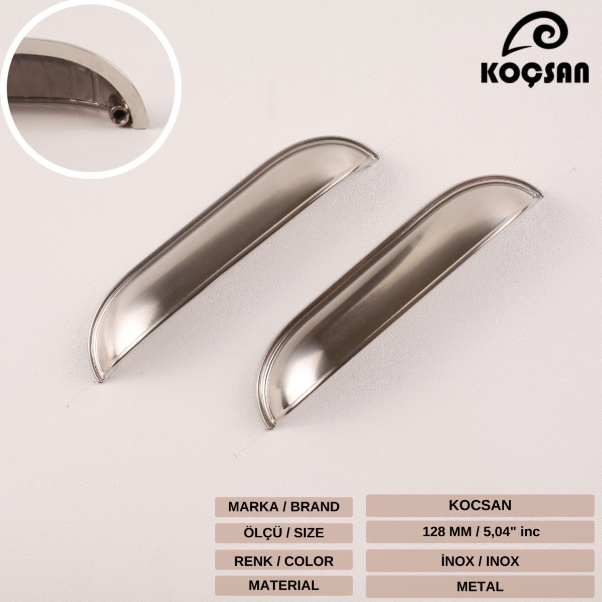 Midye 128 mm Inox Kulp Lüks Country Mutfak Mobilya Dolap Çekmece Kulpu
