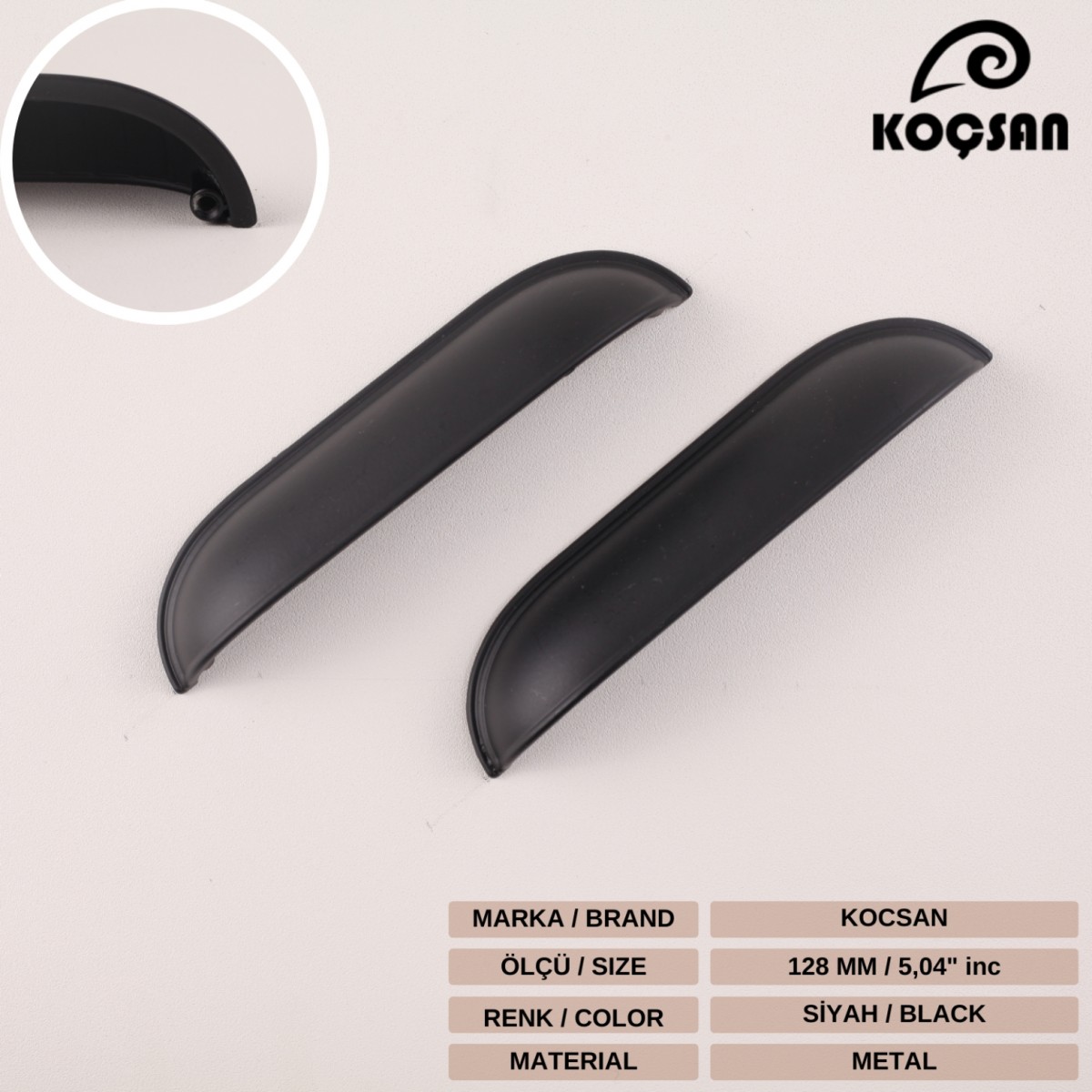 Midye 128 mm Siyah Kulp Lüks Country Mutfak Mobilya Dolap Çekmece Kulpu