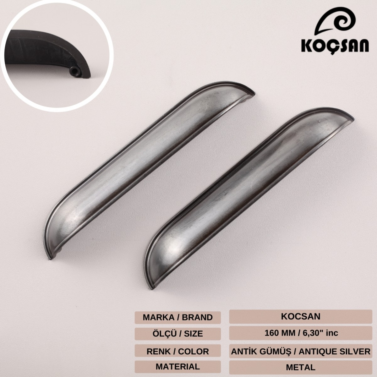 Midye 160 mm Antik Gümüş Kulp Lüks Country Mutfak Mobilya Dolap Çekmece Kulpu