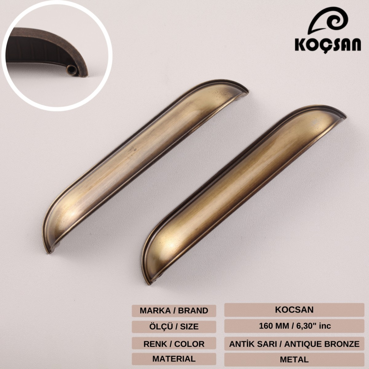 Midye 160 mm Antik Sarı Kulp Lüks Country Mutfak Mobilya Dolap Çekmece Kulpu