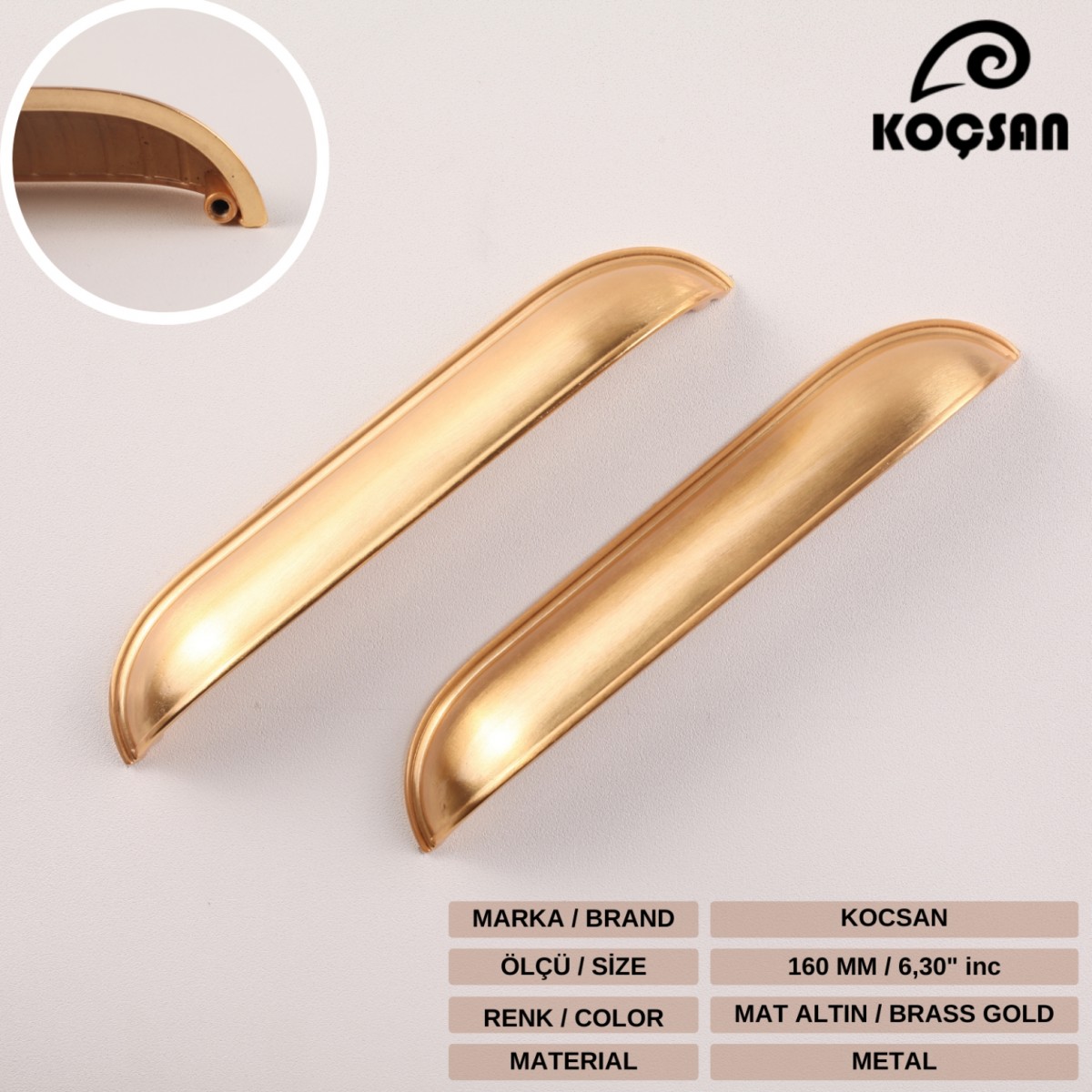 Midye 160 mm Mat Altın Kulp Lüks Country Mutfak Mobilya Dolap Çekmece Kulpu