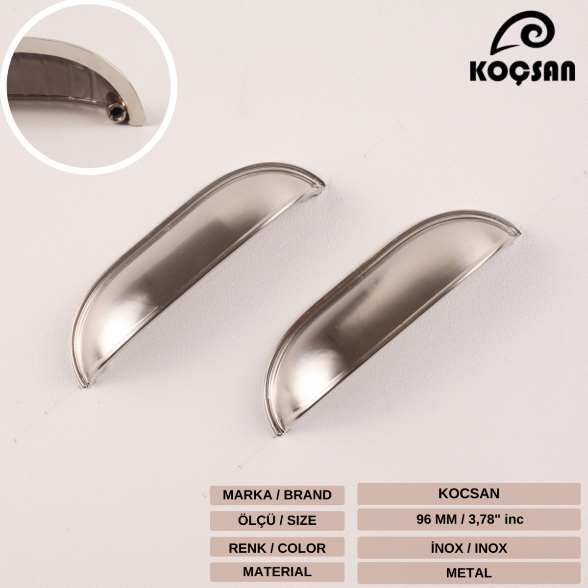 Midye 96 mm Inox Kulp Lüks Country Mutfak Mobilya Dolap Çekmece Kulpu Midye 96 mm Inox Kulp Lüks Country Mutfak Mobilya Dolap Çekmece Kulpu