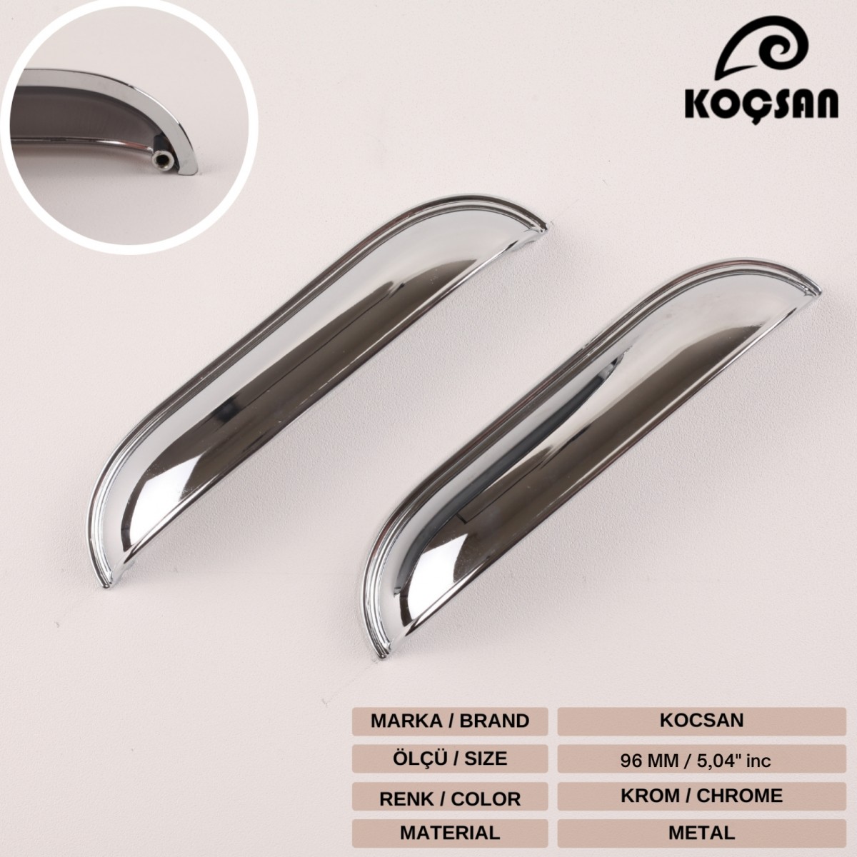 Midye 96 mm Krom Kulp Lüks Country Mutfak Mobilya Dolap Çekmece Kulpu