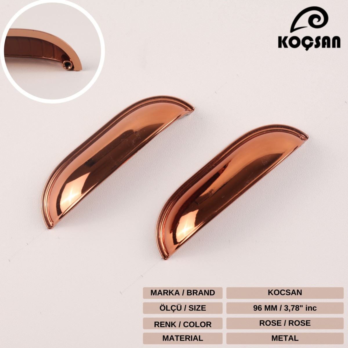 Midye 96 mm Rose Kulp Lüks Country Mutfak Mobilya Dolap Çekmece Kulpu