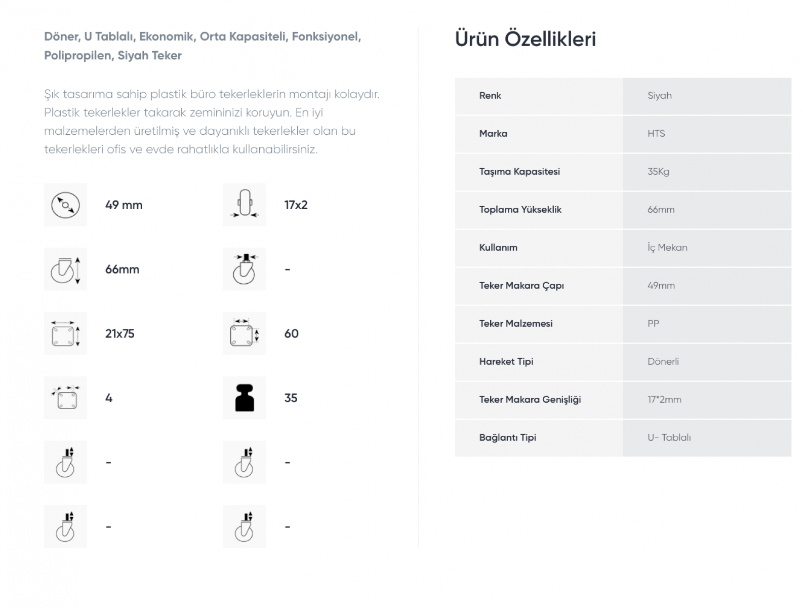 Mobilya Tekeri Büro Tipi Plastik U Geçme Tablalı Sarhoş Teker Mobilya Tekeri Büro Tipi Plastik U Geçme Tablalı Sarhoş Teker