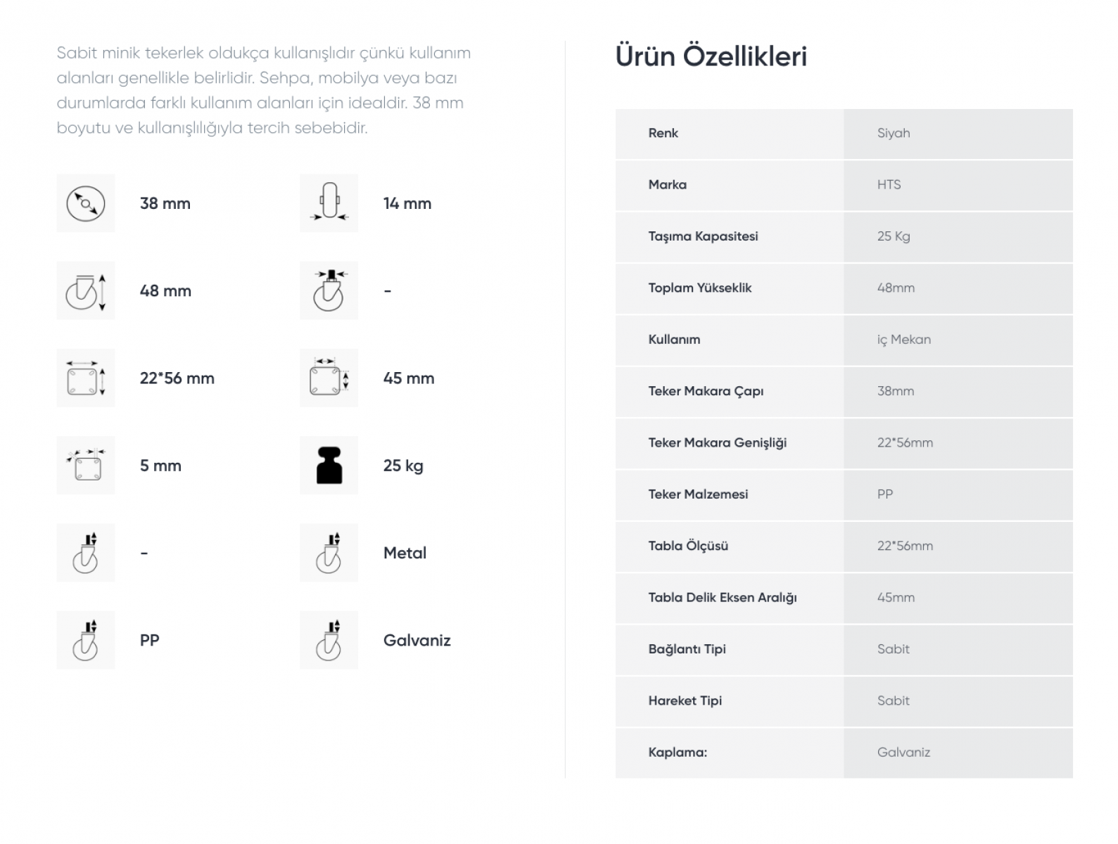 Mobilya Tekeri Sabit 38 mm Mobilya Tekeri Sabit 38 mm