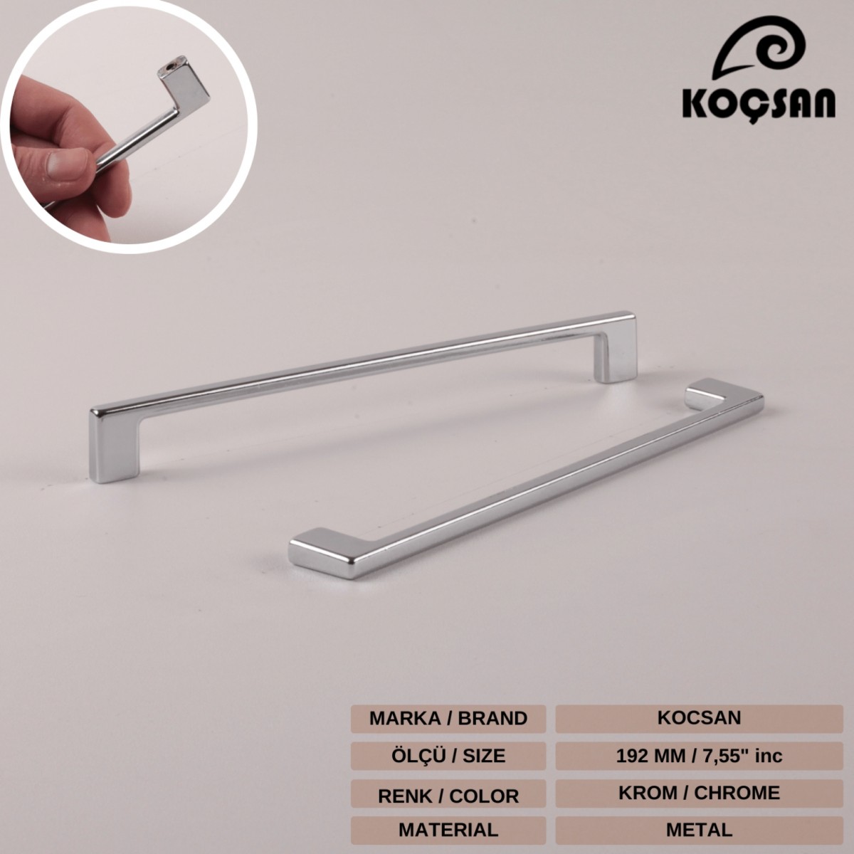 Narin 192 mm Krom Kulp Lüks Country Mutfak Mobilya Dolap Çekmece Kulpu
