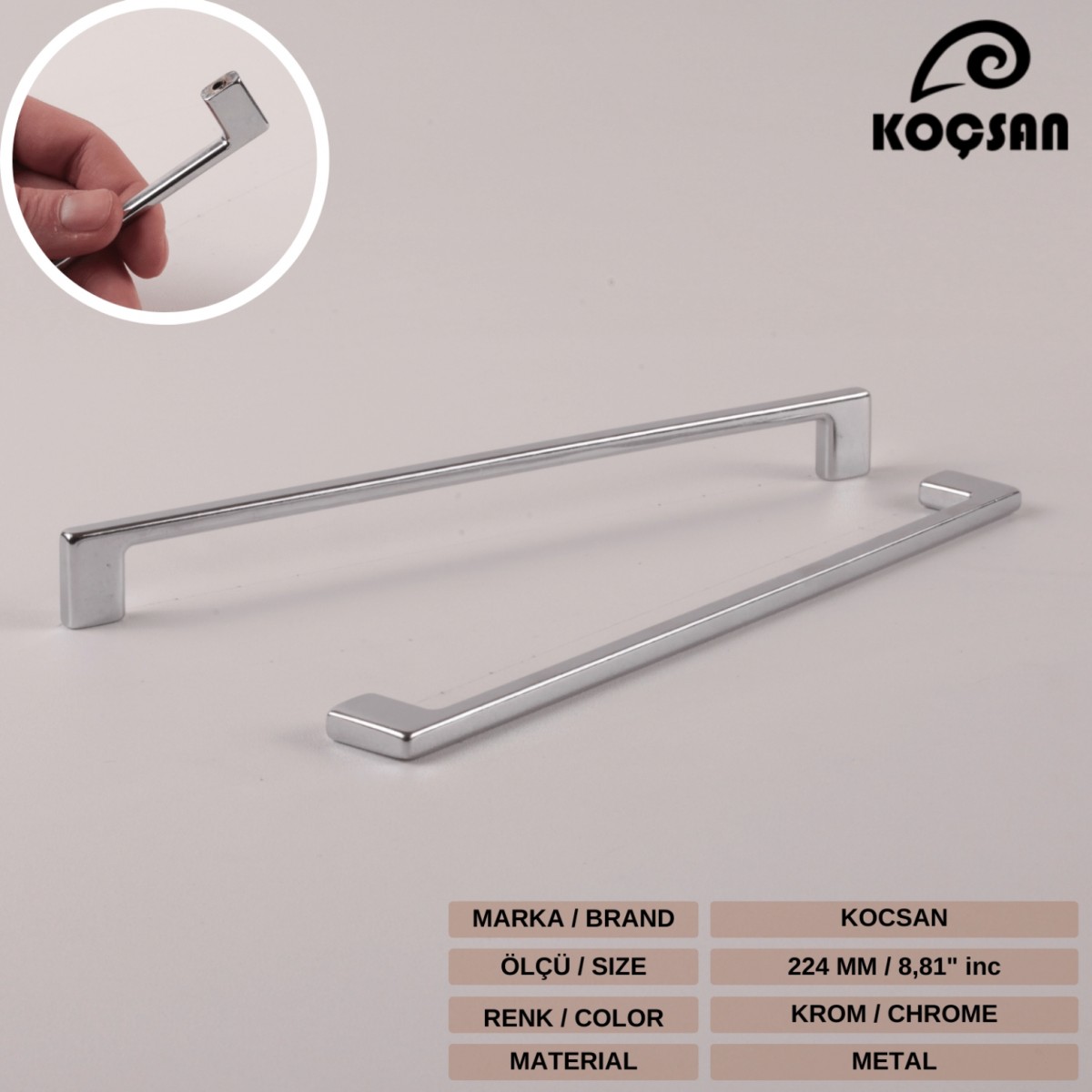 Narin 224 mm Krom Kulp Lüks Country Mutfak Mobilya Dolap Çekmece Kulpu