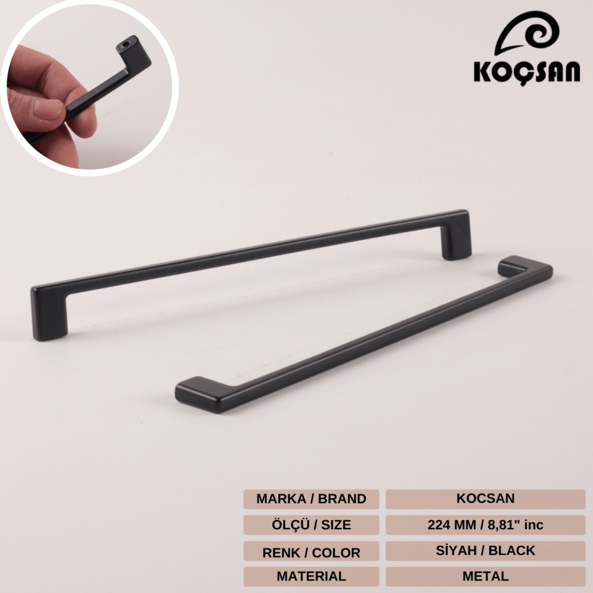 Narin 224 mm Siyah Kulp Lüks Country Mutfak Mobilya Dolap Çekmece Kulpu