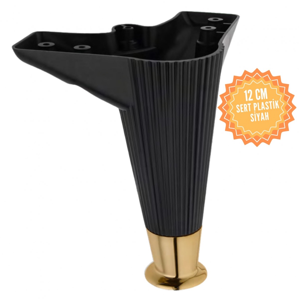 Nefes Çizgili Plastik Mobilya Ayağı, Lüks Metal Mobilya Ayak, Koltuk, Dolap, Şifonyer Ayak 12 cm-Siyah