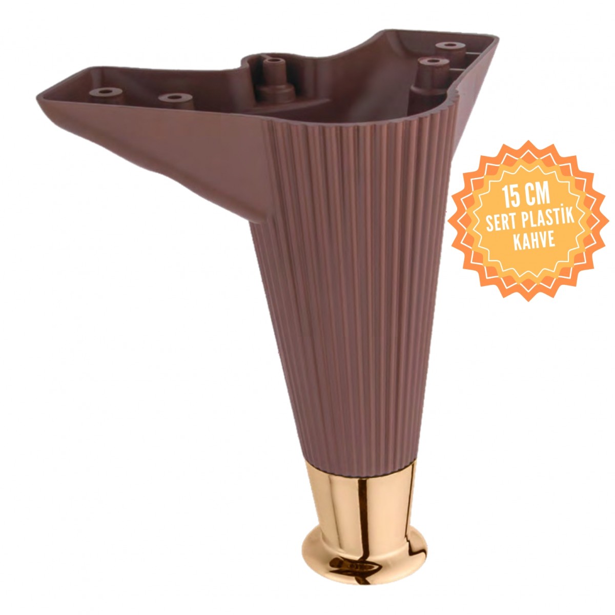 Nefes Çizgili Plastik Mobilya Ayağı, Lüks Metal Mobilya Ayak, Koltuk, Dolap, Şifonyer Ayak 15 cm-Kahve