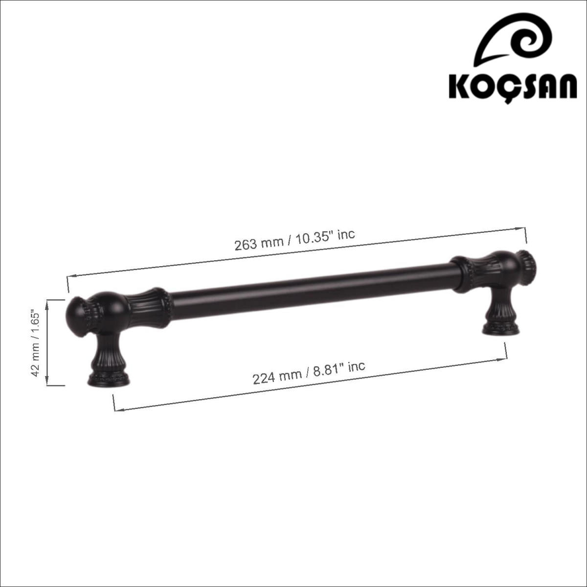 Sehzade 224 mm Siyah Kulp Lüks Country Mutfak Mobilya Dolap Çekmece Kulpu
