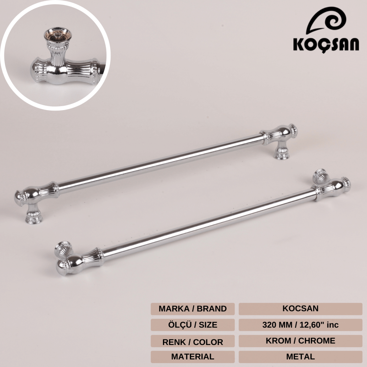 Sehzade 320 mm Krom Kulp Lüks Country Mutfak Mobilya Dolap Çekmece Kulpu