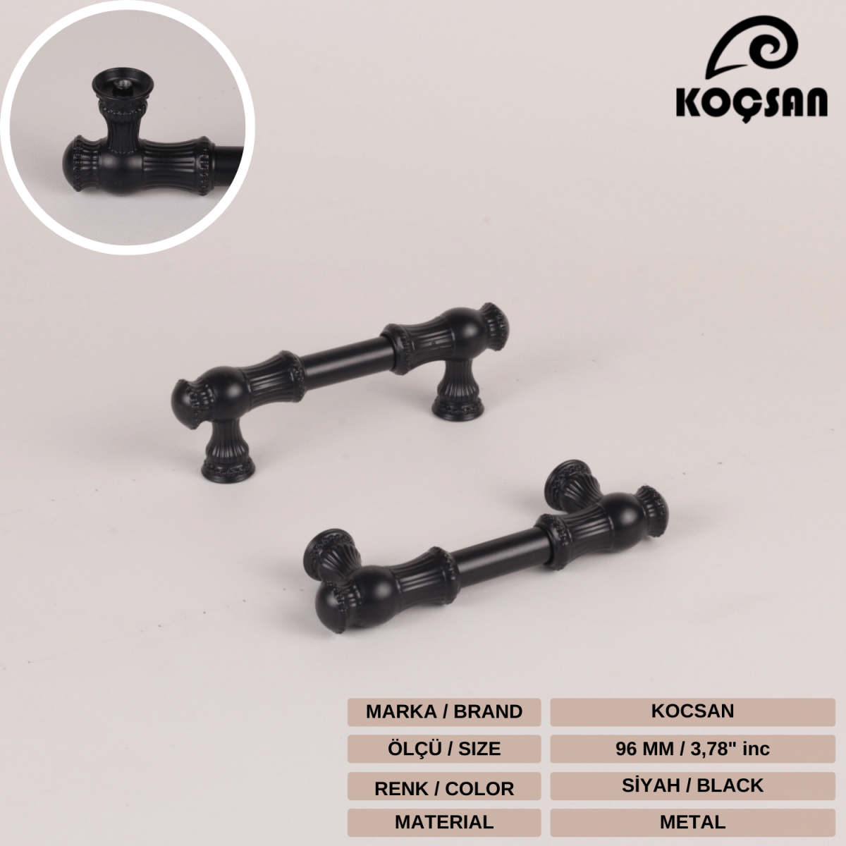 Sehzade 96 mm Siyah Kulp Lüks Country Mutfak Mobilya Dolap Çekmece Kulpu Sehzade 96 mm Siyah Kulp Lüks Country Mutfak Mobilya Dolap Çekmece Kulpu