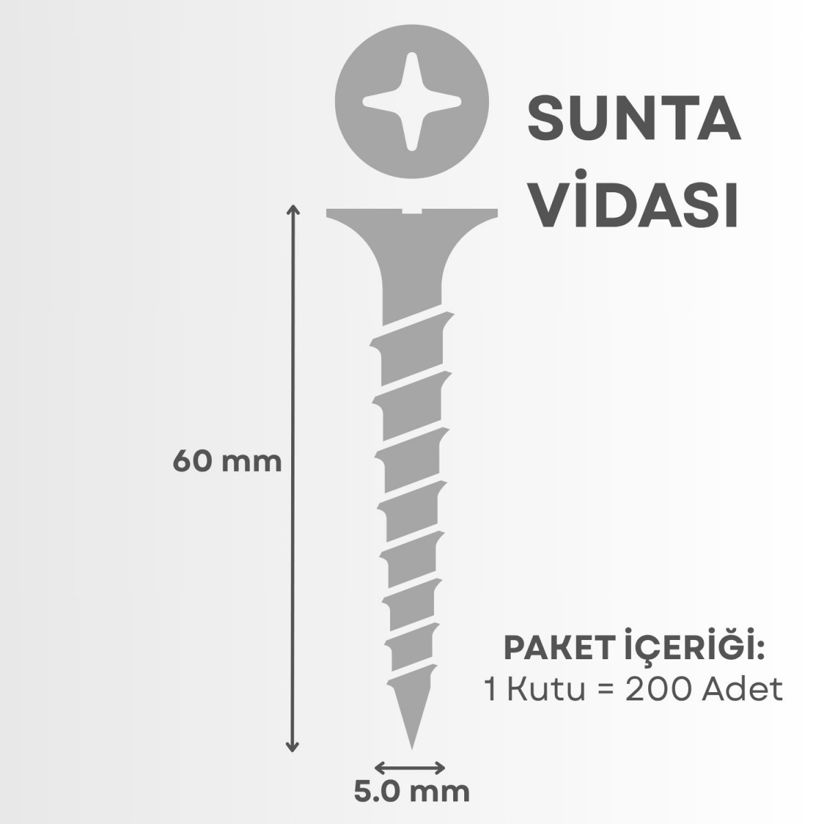 Sunta & Ahşap Vidası 5 mm x 60 mm (1 Kutu = 200 Adet) Sunta & Ahşap Vidası 5 mm x 60 mm (1 Kutu = 200 Adet)