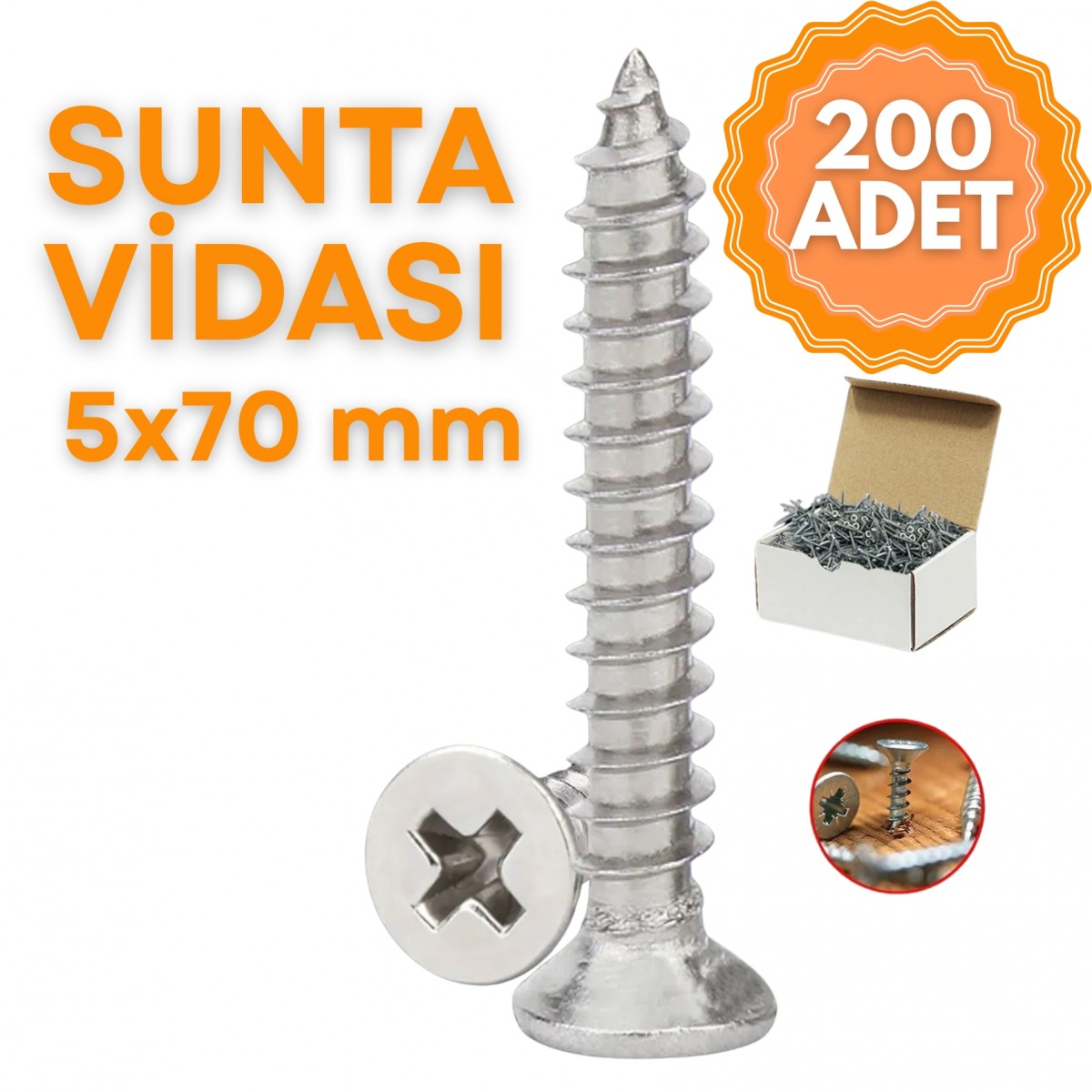 Sunta Ahşap Vidası 5 mm x 70 mm