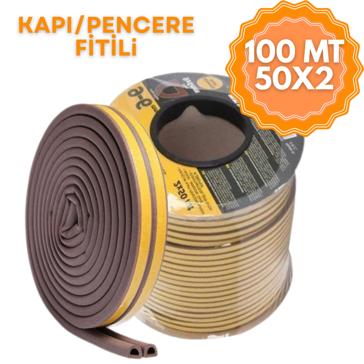 Yapışkanlı Kapı, Pencere Fitili 100 mt (50x2)-Kahve