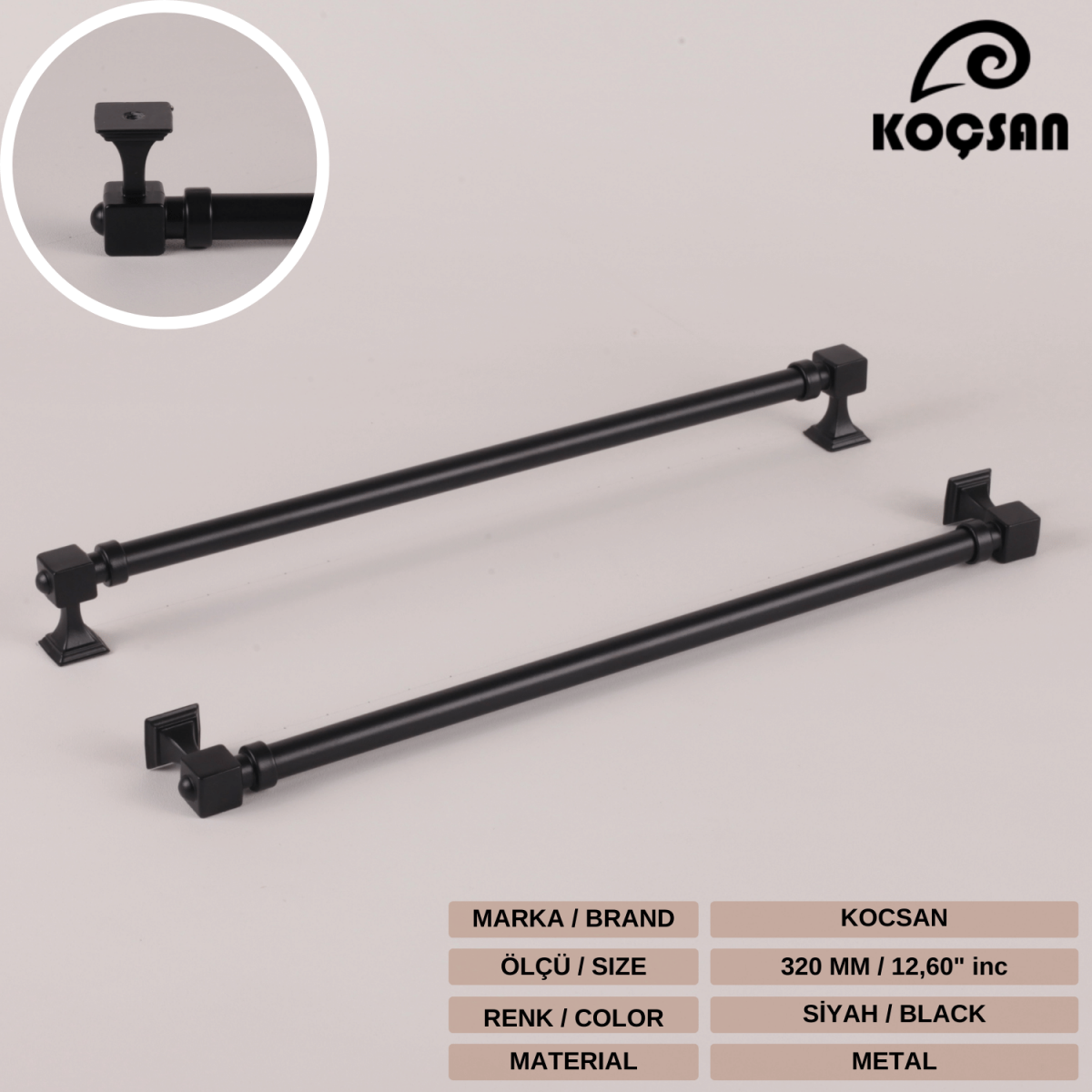 Zumra 320 mm Siyah Kulp Lüks Country Mutfak Mobilya Dolap Çekmece Kulpu