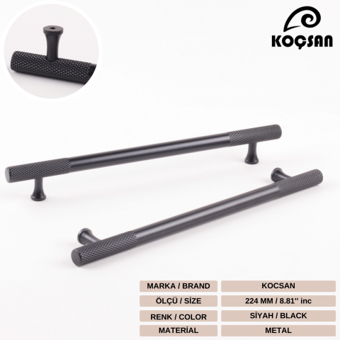 Apex 224 mm Siyah Kulp Lüks Country Mutfak Mobilya Dolap Çekmece Kulpu 224 mm Siyah
