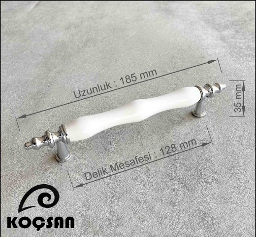 Asos 128 mm Beyaz Porselen Kulp Lüks Country Mutfak Mobilya Dolap Çekmece Kulpu