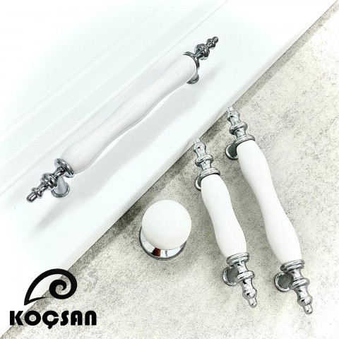 Asos 128 mm Beyaz Porselen Kulp Lüks Country Mutfak Mobilya Dolap Çekmece Kulpu