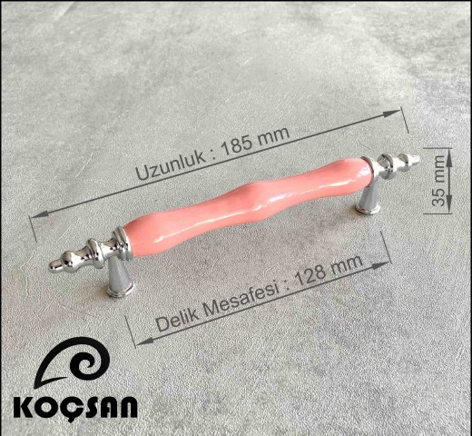 Asos 128 mm Pembe Porselen Kulp Lüks Country Mutfak Mobilya Dolap Çekmece Kulpu