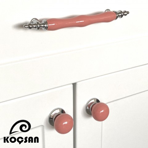 Asos 128 mm Pembe Porselen Kulp Lüks Country Mutfak Mobilya Dolap Çekmece Kulpu