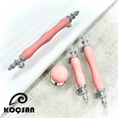 Asos 128 mm Pembe Porselen Kulp Lüks Country Mutfak Mobilya Dolap Çekmece Kulpu