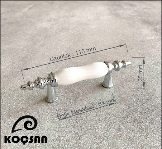 Asos 64 mm Beyaz Porselen Kulp Lüks Country Mutfak Mobilya Dolap Çekmece Kulpu
