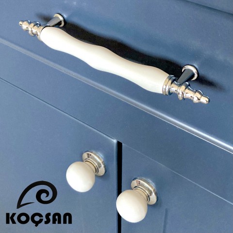 Asos 64 mm Beyaz Porselen Kulp Lüks Country Mutfak Mobilya Dolap Çekmece Kulpu