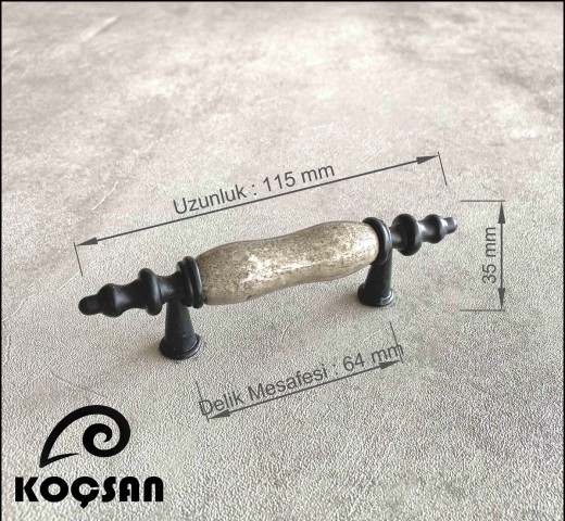Asos 64 mm Gri Porselen Kulp Lüks Country Mutfak Mobilya Dolap Çekmece Kulpu