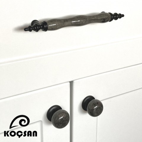 Asos 64 mm Gri Porselen Kulp Lüks Country Mutfak Mobilya Dolap Çekmece Kulpu