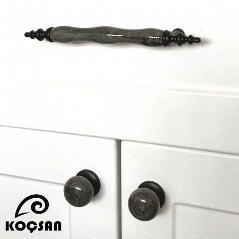 Asos 64 mm Gri Porselen Kulp Lüks Country Mutfak Mobilya Dolap Çekmece Kulpu