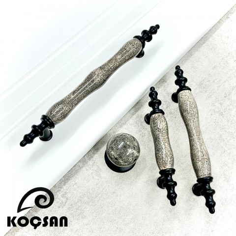 Asos 64 mm Gri Porselen Kulp Lüks Country Mutfak Mobilya Dolap Çekmece Kulpu