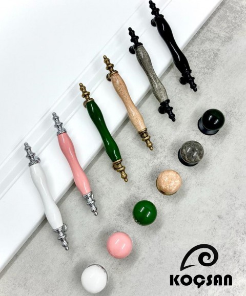 Asos 64 mm Gri Porselen Kulp Lüks Country Mutfak Mobilya Dolap Çekmece Kulpu
